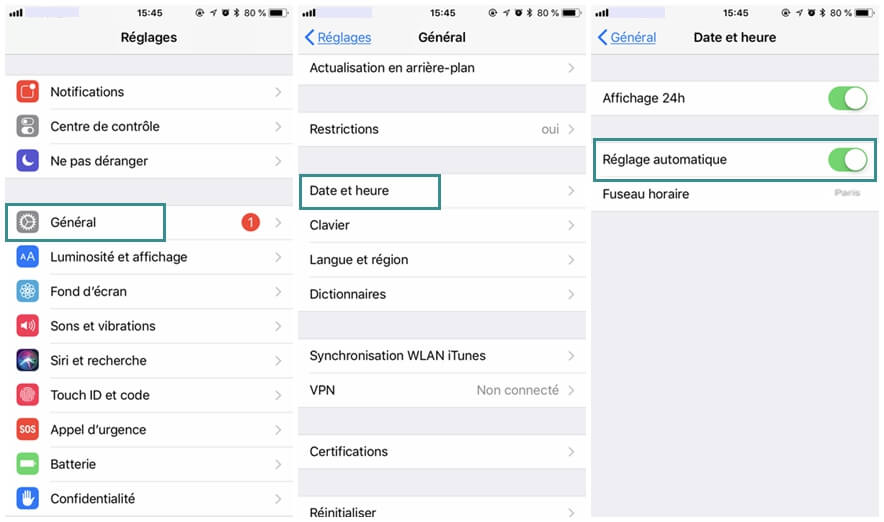 paramètres automatiquement iPhone