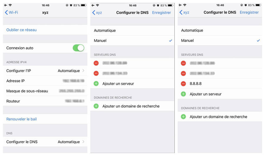 Passer au DNS publique de Google sur l'iPhone