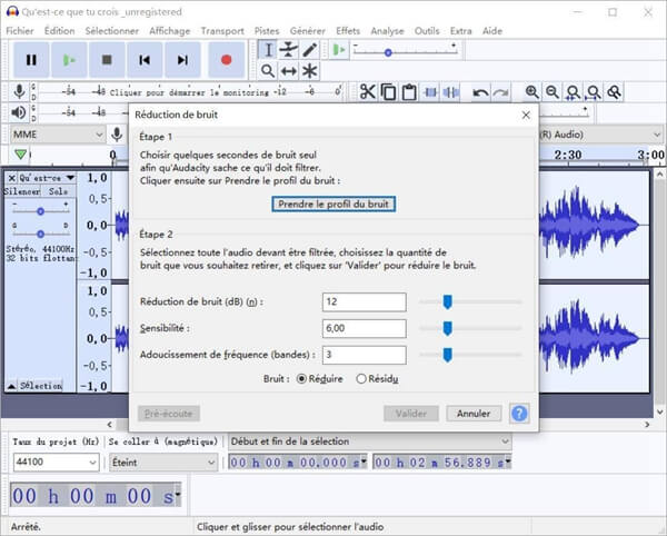 Supprimer les bruits de fond avec Audacity