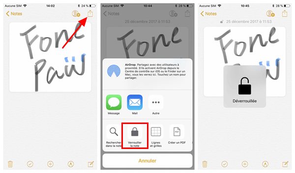 enlever verrouillage iPhone Notes