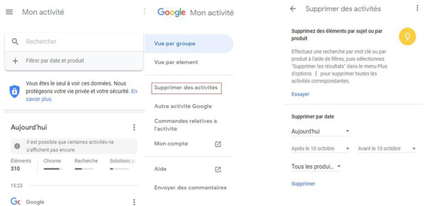 Effacer les activités Google