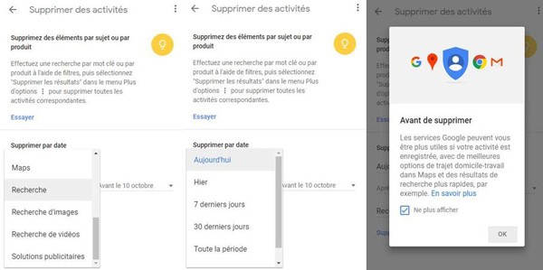 Effacer les activités Google