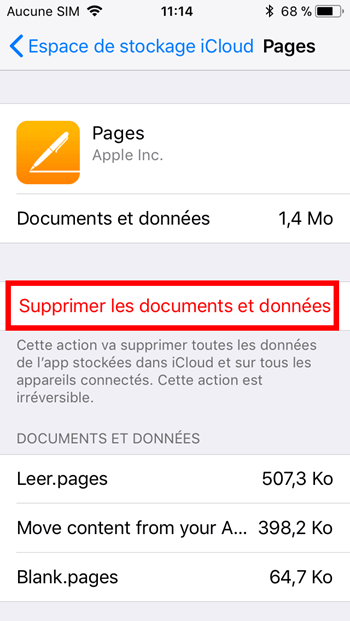 Supprimer documents iPhone/iPad