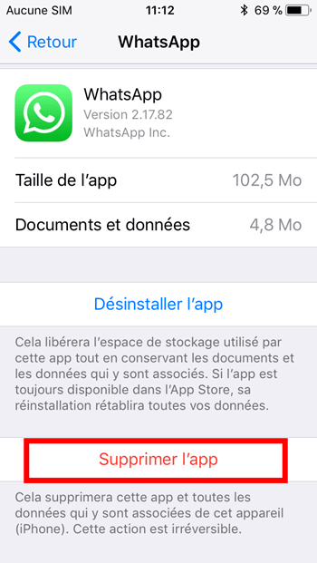 Supprimer iPhone/iPad WhatsApp