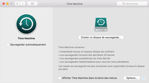 Time Machine - sauvegarde Mac