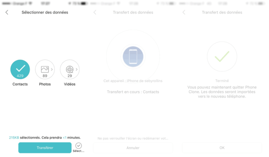 utiliser Phone Clone pour transférer les données