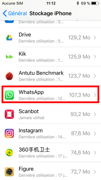 Stockage iPhone/iPad de WhatsApp
