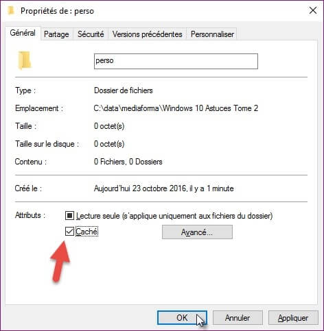 cacher un fichier ou dossier sur Windows