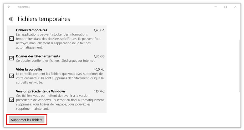 nettoyer l’espace de disque sur Windows 10