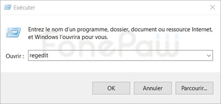 la commande « regedit »